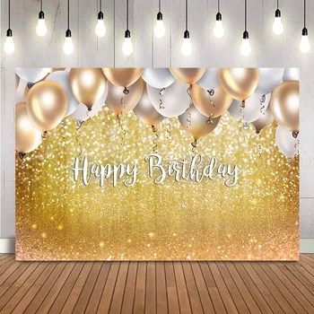 Балони честит рожден Ден на Фон за снимки Златна блестящ фон за рожден Ден за декорация на фото студио фотосесия партита