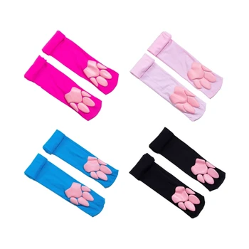 Розови чорапи с котешки лапой до бедрата, cosplay, 3D чорапи с възглавничките на лапите, чорапи над коляното за коте, подарък за жени и момичета