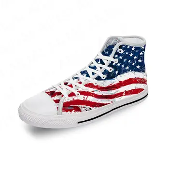 САЩ Американския Флаг на Звезди Патриотическая Лек Плат С 3D Принтом Модни Парусиновая Обувки С Висок Берцем Мъжки Дамски Ежедневни Дишащи Обувки