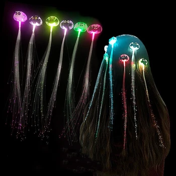 1-2 елемента LED Light Up Party, което Действа за Цветни Оптични Фиби За Коса с щипка-Родословни Светещ Превръзка На Главата Hairlights за Хелоуин