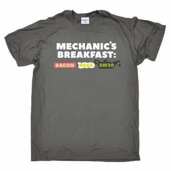 Маркови проекти Мъжка тениска с кръгло деколте Mechanics Breakfast, забавен подарък за рожден ден, тениски Harajuku за мотоциклетисти, класически тениски