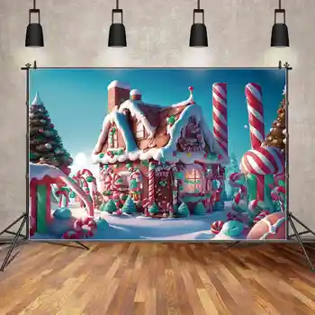 MOON.QG Фон За Снимки Коледна Украса Човечето Хижа на Хижа 2023 Фон Снежна Домашен Патерица Подпори За правене на снимки на шоколадови Бонбони