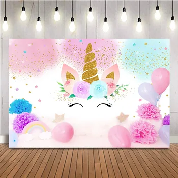 Тематичен фон във формата на еднорог за снимки портрет на тортата, на фона на фотобудки, украса от розови балони, подпори