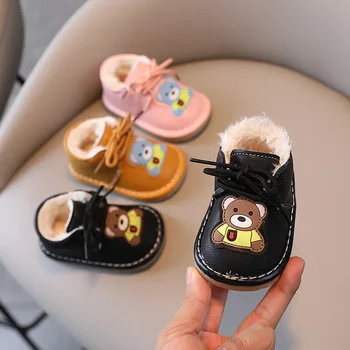 Детски памучен Зимни обувки за момчета и момичета 1-23 години, обувки за бебета, Кадифе удебелена мека подметка, детски обувки под името
