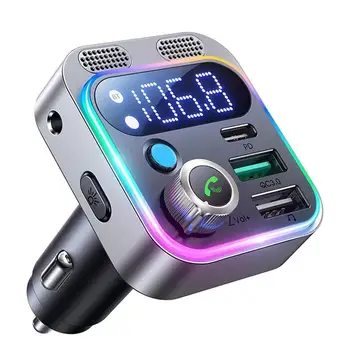 Автомобилен Bluetooth FM трансмитер С Два Микрофона 48 W PD и QC3.0 USB Адаптер за Зарядно устройство Пристанища, U Диск, Хендсфри Зарядно за Кола
