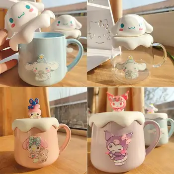 450 мл Мультяшная чаша Sanrios Здравей Kittys Kuromi Kawaii Student Girl Heart Голям капацитет Керамична чаша за закуска с мляко и чай за момичета в подарък