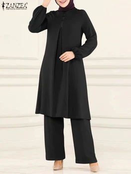 Женски мюсюлмански комплекти ZANZEA, модерна блуза с дълъг ръкав, дамски панталони, брючные костюми, Костюм Eid Manaff Абая, дрехи IsIam