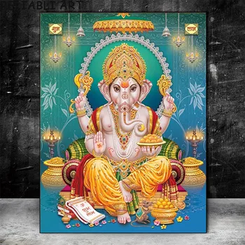 Класически портрет на Бога на Индия Шива Ганеша, живопис върху платно, стенни художествени картини, плакат и принт за дома в хола Без рамка