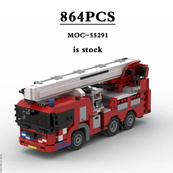 Пожарна кола с въздушна работна платформа, Асансьор MOC-55291 Пожарната Градивен елемент Играчка модел 864ШТ Подарък за рождения ден на децата Коледен подарък