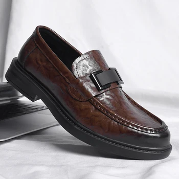 Висококачествени Нови Лоферы На платформата, Мъжки Ежедневни Обувки От Естествена Кожа, Мокасини, Удобни Мъжки Бизнес Нескользящая Дишащи Обувки