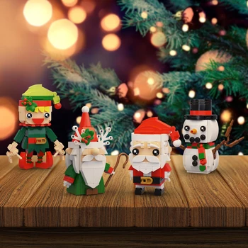 MOC Нова Година, Коледа, Дядо Коледа, Снежен човек Brickheadz Набор от Градивни елементи за Украса на коледната Елха в Тухлена Детска Играчка, Подарък за децата на Рожден Ден