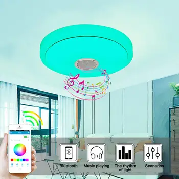 Музикален Тавана Лампа За спални Интелигентен Bluetooth LED С Управление на Мобилно приложение, RGB Dimmable Color Change Хол Ресторант
