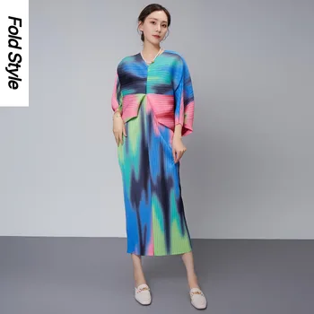Модно плиссированное рокля Miyake 2024 Пролет и есен, свободни и модерни ръкави 
