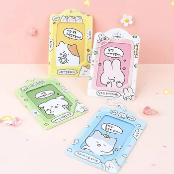 Сладък калъф за карти в корейски стил с анимационни заек, сладък калъф за карти, класически калъф за защита на снимки Idol, мини-фотоалбум ярки цветове