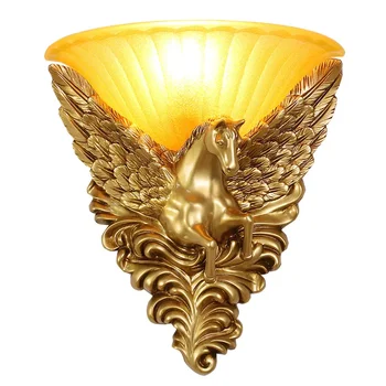Стенни Лампи Flying Horse Sconce Gold Луксозни Европейски осветителни Тела за Украса на Хола Спалня на Хотела Wall Animal Lamp