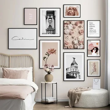 Модерен Съвременен Европейски Рим, Париж, щампи с розови рози, реколтата, плакати, стенни картини за всекидневната, дома, спални
