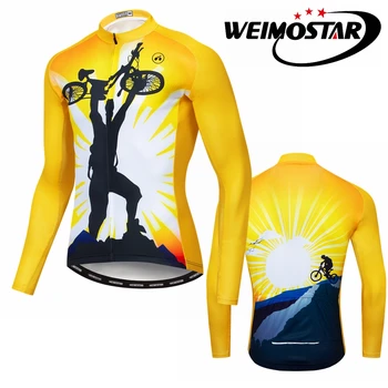 WEIMOSTAR 2019 Благородна Есенна Светоотражающая Велосипедна фланелка, Класическа велосипедна дрехи с дълъг ръкав Pro Bike Носете Жълто