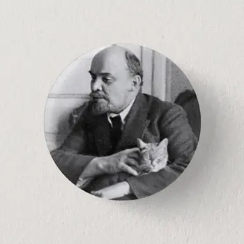 В. И. Ленин, домашни животни, котка, малка 114-инчов кръгла мека жени-пуговица, модерен, забавен женски Cartoony подарък, Метални креативна брошка във формата на шапки, облекла