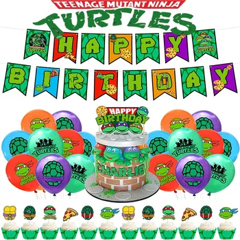 Костенурките нинджа-тийнейджъри Декорация на партита TMNT Ден за защита на децата, рожден Ден, Комплект украси За партита С въздушно топка, Торта, Флаг, Поставяне на Банер
