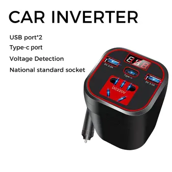 Автомобилен инвертор с мощност от 12 до 24 220 В, led дисплей, мощност 150 W, 3 USB порта, изход за зарядно устройство, бързо зарядно устройство 3.1 a, автомобилен преобразувател на мощност