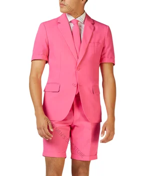 Летни Мъжки Костюми С къси ръкави И Къси панталони/Плажна Сватбена Рокля За Булката /Mr. Pink Последен Моден Дизайн, Цвят, Размер На поръчка