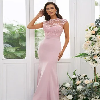 MULONG 2023 Розова рокля на Русалка за майката на Булката, Сатен Дантела и Ефирни рокли за майката на булката, големи размери, официалната парти