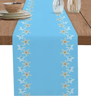 Морска звезда Синята Настолна пътека Луксозен Сватбен Декор Настолна пътека за Домашно Хранене Празничен декор Покривка