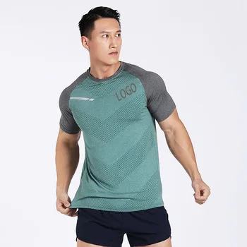 Лятна дишаща бързосъхнеща тениска с потребителски лого на марката за фитнес с къс ръкав, спортни облекла за бягане, всекидневни топ