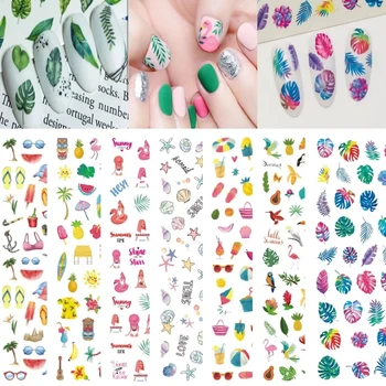 Нови стикери за нокти-арт серия Hawaii Beach Shell Bikini Girl Design Лепило Декорации за нокти арт Monstera Flamingo 3D Стикер за нокти