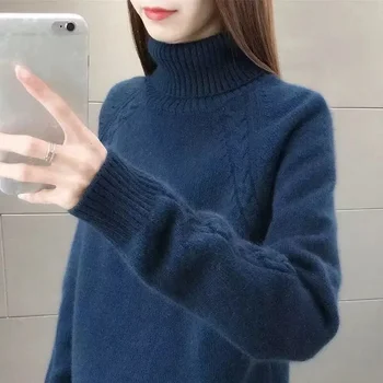 Пуловер Дамски Поло и Кадифена Трикотажный Пуловер Чист Цвят Корейски Пухкави Trend Зимата Топwholesale PH225