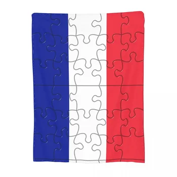 Пъзел Франция Флаг Одеяла Коралов Руно Плюшени Пролет Есен се Отпуснете Лесен Каре за Дома На Открито Одеяло