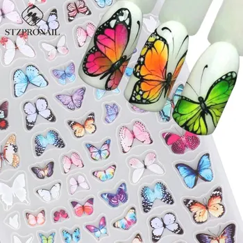 Стикер за дизайн на ноктите с пеперуда, Холограма на пъстри Цветни висулки, Маникюр, Гел-лак за нокти, Пролетно-лятна декорация за пътуване SLNO65-93