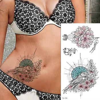 секси татуировка стикер цвете геометрична татуировка черни скици татуировки водоустойчив роза временна татуировка за момичета женското тяло