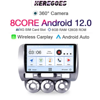 360 Cam Carplay 2Din Android 12 Автомагнитола За HONDA JAZZ City 2002 2003 2004 2005 2006 2007 Мултимедиен Плейър GPS БТ 8 + 128 Аудио