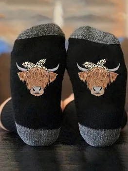 Леопардовые чорапи Highland Cattle Crew, черни чорапи, дамски бизнес чорапи, ежедневни обикновена пролетно-летни чорапи за мъжете, удобни