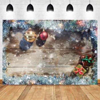 Коледна топка Laeacco, Сребърен Венец, Дървена дъска, Снежинка, на Фона на рожден ден, Снимков Фон за фото студио