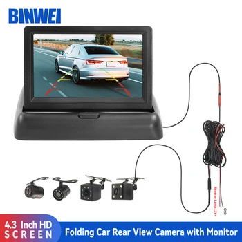 Сгъваема Кола Монитор BINWEi с Камера за обратно виждане за паркиране на кола, Камера за задно виждане с 4,3-инчов екран, Лесна Инсталация