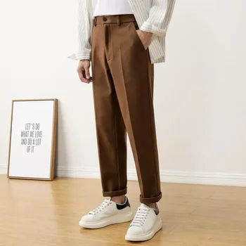 2023 Есенно-Зимните Модни Ежедневни Вълнени Официални Панталони Мъжки Вълнени Смеси Дебели Плътно Прилепнали Мъжки Панталони С Висока Талия Топли Костюмные Панталони