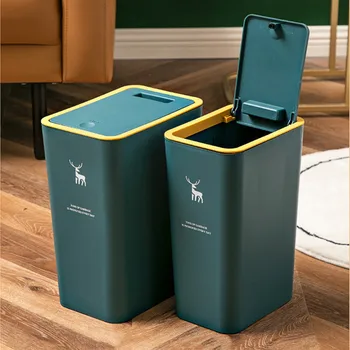 Кофа за боклук в скандинавски стил с капак, правоъгълно кошче за боклук за домашно пресоване, кухня, баня, водоустойчив кош за отпадъци, рециклиране на отпадъци