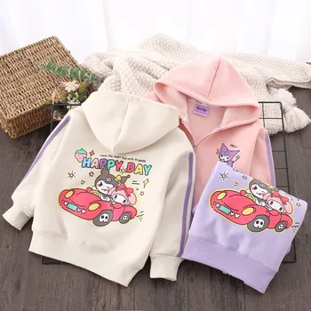 Детско палто с качулка от аниме Sanrio Kuromi Есен-Зима, Удобно палто Kawaii с дебела качулка за момичета, Всекидневното