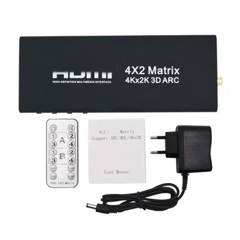 HDMI-съвместим Сплитер Продължавам Хъб Box 4X2 Matrix Switcher Поддържа Коаксиален аудио изход ARC 4Kx2K SPDIF За PS3, Xbox 360