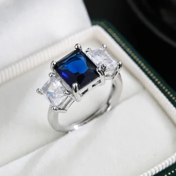 Моден тренд Квадратно Синьо Отворен пръстен в европейски и американски стил, с преувеличени-големият цирконием Дамски бижута и Аксесоари