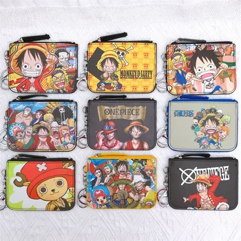 Твърди чанта за карти Luffy, чантата е от изкуствена кожа, cartoony калъф за визитки, държач за кредитни карти, мини-клатч с цип, верижка за ключове, детска чанта