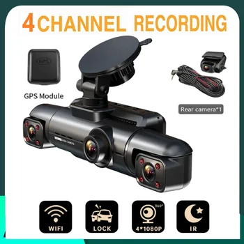 360 ° Dash Cam 4 Обектив, Full HD 4*1080P За Автомобил на Видеорегистратора Auto Video Recorder с Нощно Виждане WiFi GPS 24 ЧАСОВА Поддръжка на Паркинг на Монитора 256GB