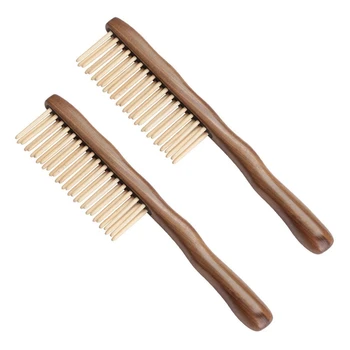 2X Гребен за коса от естествен сандалово дърво, Дървена четка за коса с ръчно изработени за разнищване на коса С широки зъбци Нов дизайн