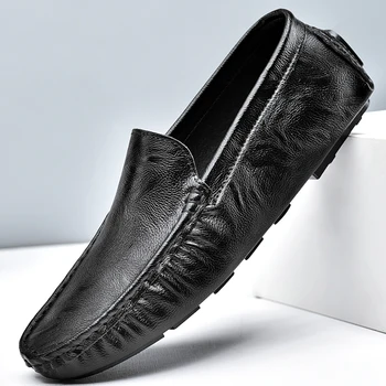 Мъжки обувки от естествена кожа, Големи Размери 47, Официалната Ежедневни обувки, Мокасини, Луксозни Италиански Дишащи Лоферы-лодка Без закопчалка За Шофиране