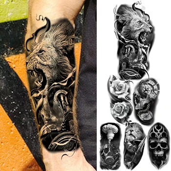 Реалистични временни татуировки Войн-Лъв За мъже, жени, възрастни, Цвете, Атомната бомба, Череп, Компас, Фалшива татуировка, Татуировки с пренасяне на вода