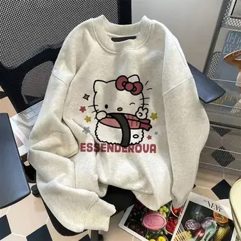 Жена Модерен пуловер Свободно Намаляване в Корейски стил Sanrio Hello Kitty, Топъл и Плътен Топ на Есента и Зимата, Подарък за Рожден Ден