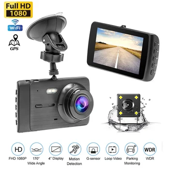 Автомобилен видеорекордер WiFi Full HD 1080P видео Рекордер Автомобилна камера за нощно виждане автомобил с Видео Черна кутия Авторегистратор GPS Паркинг монитор