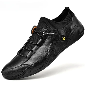 2023 Нови мъжки маратонки изработени ръчно, ежедневни кожена Дишащи обувки за шофиране, дизайнерски мъжки модерни мокасини Zapatos Hombre38-46